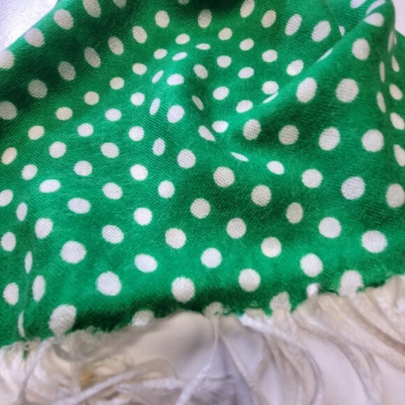 Green and White Polka Dot Scarf Long Rectangular Pashmina - Picture 6 of 7